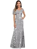 VCCICANY Mermaid Sequin Petite Mother of The Bride Dresses for Women Off The Shoulder Prom Dresses Silver Formal Dress Size 8