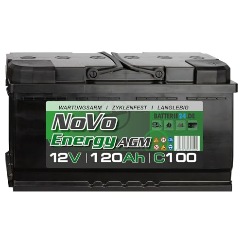 Novo Energy 120Ah Solarbatterie 12V Wohnwagen AGM Batterie, Mover, Camping Wohnmobil, Batterie Solaranlage, Versorgungsbatterie, Boots- & Bootsbatterie