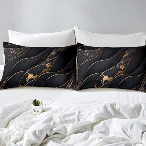Homemissing Super King Duvet Cover Marble Comforter Cover Set Set Abstract Art Unique Luxury Smooth Bedding Set Black Gold Novel Modern Marble Design Comforter Cover Set - Image 2