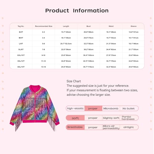Jhaoyu Kids Girls Shiny Sparkling Sequins Tassels Jackets Coats Long Sleeve Zipper Blazer Outerwear for Party Stage3