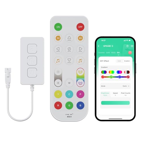 MIWISE WiFi+Bluetooth Music Pixel LED Smart Controller SP548E,Work with Alexa/Google/BanlanX,for WS2811 WS2812 SM16703 Addressable Dream Color LED Strip Pixels Light DC5V-24V APP/RF Remote Control