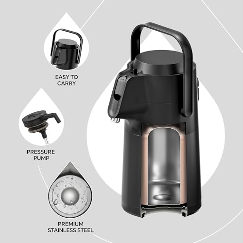 Image of IDEUS Thermal Coffee Carafe 74oz (2,200ml), Stainless Steel Double Wall Insulated Vacuum Flask, Water Jug Coffee Server and Beverage Dispenser, Heat and Cold Retention (Black, 74oz (2,200ml))