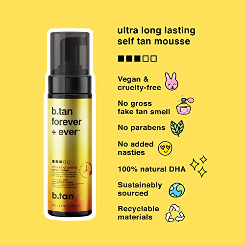 b.tan Ultra Long Lasting Self Tanner Kit | Forever Bundle - Best Dark Sunless Tan Mousse, Lasts Up to 11 Days, Tanning Mitt Applicator, 1 Hour Express Foam, Fast, No Fake Tan Smell, 6.7 Fl Oz - Thumbnail 3