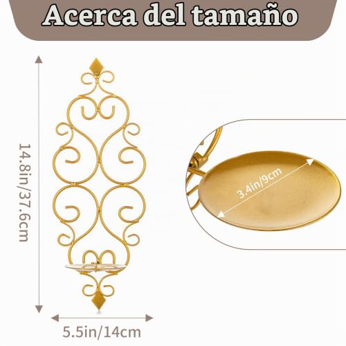 Miniatura 5 de Sziqiqi Candelabro De Pared Del Estilo Retro, Candelero Colgante De Arte De Hierro Para Decoración De Casa, Montado En La Pared Sostenedor De Vela, Oro