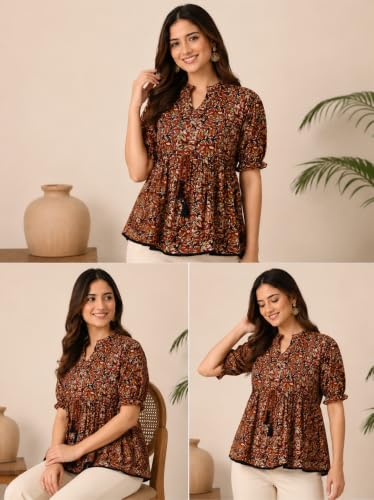 Image of Women's Cotton Printed Tunic Top | Square Neck Full Sleeve Casual Western Top | Trendy Longline Printed Top for Women | Stylish Party, Office
