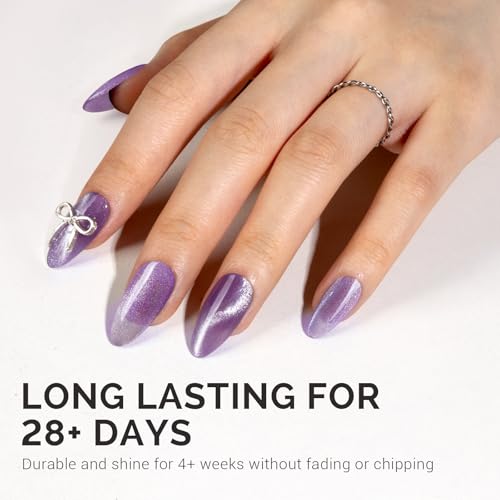 Image of MelodySusie Jeweliver Cat Eye Gel Nail Polish, 0.5 Fl Oz Purple Glitter Holographic Magnetic Nail Polish with Magnet, UV Nail Polish for Nail Art Manicure Salon DIY at Home C16