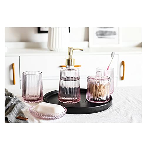 Soap Dispenser Bottle Lotion Dispenser Crystal Glass 5 Pieces Lotion Bottle Wash Set Household Bathroom Dormitory Cosmetic Soap Dispenser/Mouthwash Cup/Cotton Swab Bottle/Soap Dish Lotion Soap Dispen #TOP2