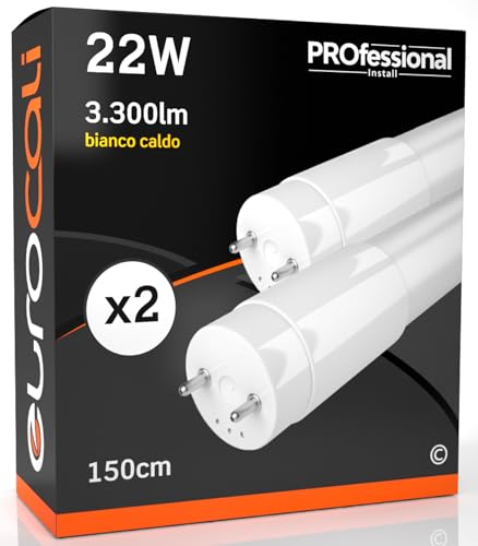 Eurocali 2x Tubo LED T8 22W 150cm Alta Luminosità 3300