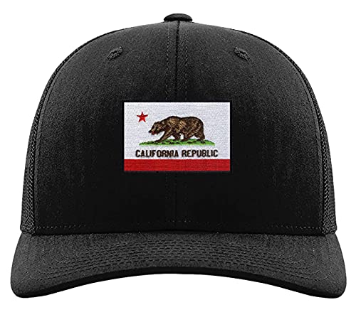 California Trucker Hat Comfort Fit Unisex Cali Republic Flag Hat (Curved Brim Hat) Black