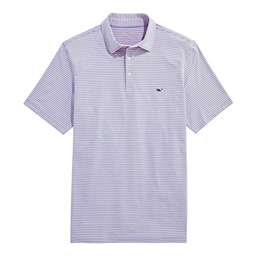 vineyard vines Men's Bradley Stripe Sankaty Performance Polo, Hibiscus Tejeda, X-Large