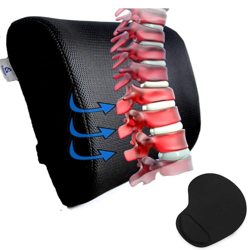 Joymaney Memory Foam Lumbar Cushion Lower Back Support Pillow Posture, Lumbar Pillow for Desk Chair or Car, with Washable Cover and Mouse Mat