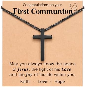 PINKDODO First Communion Gifts for Boys Catholic 1st Holy Communion Decorations Christian Cross Necklace