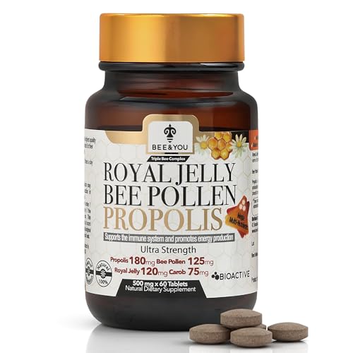 Bee and You Royal Jelly Tablet, Propolis Extract, Bee Pollen, 100% Natural Superfood, Ultra Pure, Immune Support Supplement, Improve Energy, Focus, Antioxidants, Fresh, Keto, Paleo, Gluten-Free | 60ct