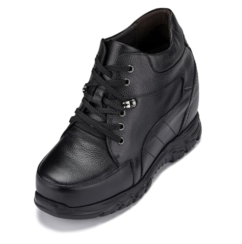 Image of Calden Men's Invisible Height Increasing Elevator Shoes - Black Pebble Grain Leather Lace-up Boots - K107216 - Size 11.5 D(M) US - 5.2 Inches Taller