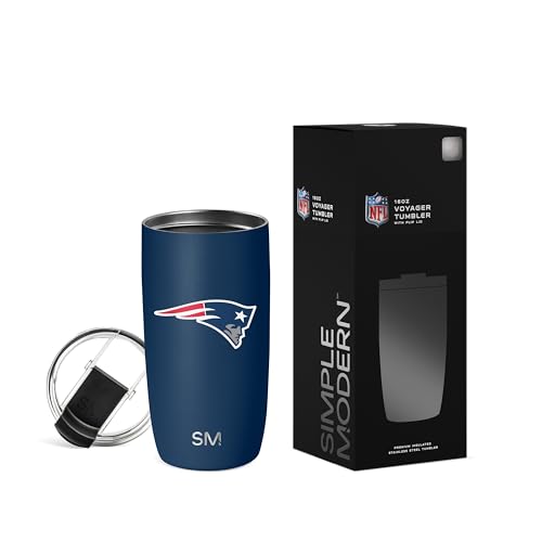 Simple Modern Officially Licensed NFL New England Patriots 16oz Travel Coffee Tumbler with Flip Lid | Stainless Steel Cup | Football Gifts for Men, Women | Voyager Collection | New England Patriots