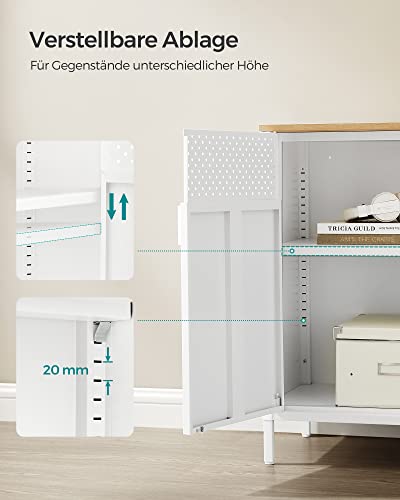 SONGMICS Aufbewahrungsschrank, Metallschrank, mit Doppeltür, Magnetverschluss, Verstellbarer Einlegeboden, Stahlgestell, 40 x 80 x 76 cm, naturbeige-weiß LSC102W57