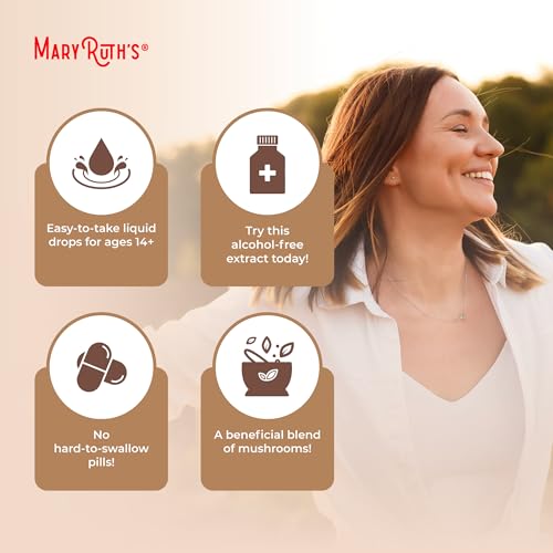 MARYRUTH'S Mushroom Complex | Lion's Mane | Turkey Tail | Reishi Mushroom | Shiitake Mushrooms | Alcohol Free | Mushroom Blend | Organic | Non-GMO | Vegan | 30 Servings