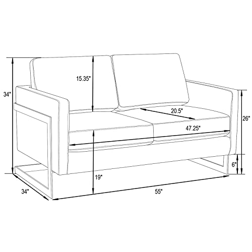 Leisuremod Lincoln Modern Mid-Century Upholstered Velvet Loveseat With Gold Frame, Beige #TOP2