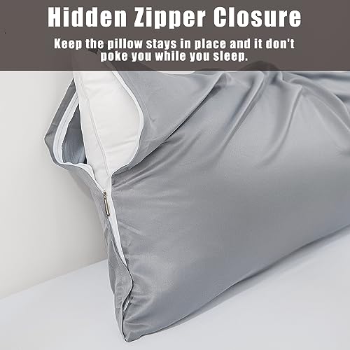 Image of Body Cooling Pillow Cases Cover, Bamboo Rayon Pillowcases with Zipper Closure, Cool & Breathable Pillow Case for Hot Sleepers and Night Sweats, 20x54 inches, Sliver Grey