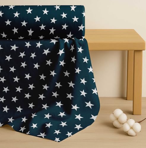 Image of Soimoi Blue Cotton Poplin Fabric Stars Star Fabric Prints by Meter 42 Inch Wide