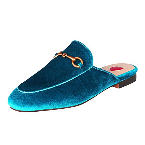 Image of Arqa Mules for Women Almond Toe Leather Flats Slip-on Comfort Backless Loafers Buckle Mule Shoes
