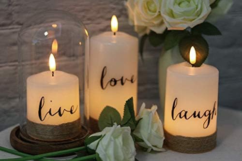 Eldnacele Flameless 3D Wick Candles Flickering with Timer Remote, Hemp Roap and Live Laugh Love Artistic Word Design for Wedding Thanksgiving Christmas Tabletop Decor, Set of 3