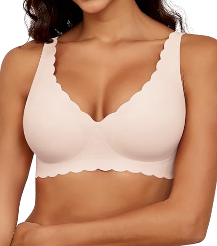 Women's No Underwire Wireless Bras Seamless Full Coverage Support Scalloped Wave Padded Bralette Daily Wear