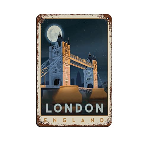 England Tower Bridge London Vintage Travel A Tin Sign Vintage Metal Pub Club Cafe Bar Home Wall Art Decoration Poster Retro 8x12inch(20x30cm) Cover