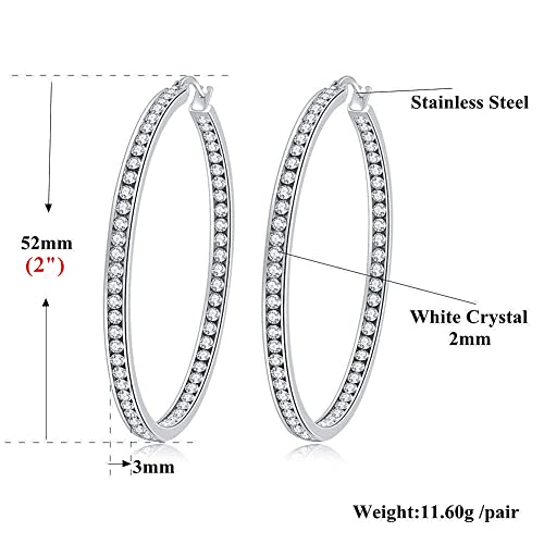 Ladies Earring Hoops-Stainless Steel Hoop Earrings For Women White Cubic Zirconia Large Big Hoop Earrings Hypoallergenic For Sensitive Ears #TOP5