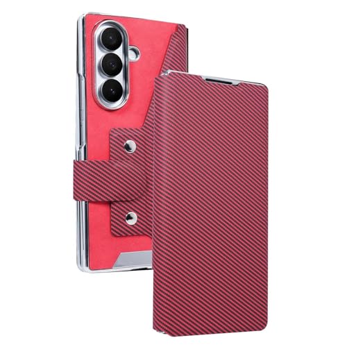 For Samsung Galaxy Z Fold 7�p�J�[�{���t�@�C�o�[�t���b�v�P�[�X�A�X�N���[���v���e�N�^�[�t�����U�[�r�W�l�X�J�o�[�A�J�[�h�X���b�g&�X�^���h(Red)