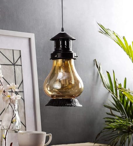 Image of Cherry Hanging Pendant Light for Home, Vintage Ceiling Lamp for Dining Room, Living, Bedroom, Metal & Glass Indoor Light Fixture, (Bulb not Included) Pack of 1