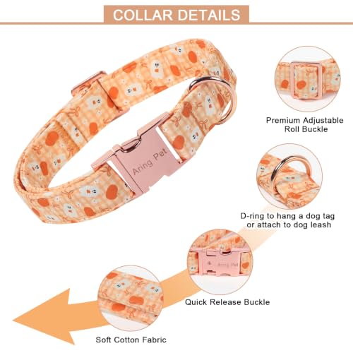 Image of ARING PET Halloween Dog Collar, Cute Autumn Orange Pumpkin Ghost Heavy Duty Doggy Collars for Puppy Small Medium Large Boy Girl Dogs-S