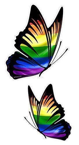 Sticar-It Ltd Mano Par de Mariposas con Gay Orgullo Lbgt Bandera Del Arco Iris Impreso Pegatinas de Vinilo para Coche