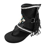 Sandalias planas para mujer con borlas, anillo de dedo del pie, sandalias bohemias de playa, vacaciones y ocio, Negro , 35 EU