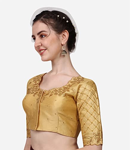 Pujia Mills Women's Blouse with Hand Embroidery Raw Cut Stone Work
