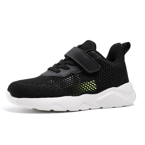 Fudaolee Unisex Kinder Turnschuhe Jungen Sportschuhe Atmungsaktiv Laufschuhe Mädchen Leichtgewicht Sneaker rutschfest Hallenschuhe Freizeit Fitnessschuhe A-Schwarz 28 EU