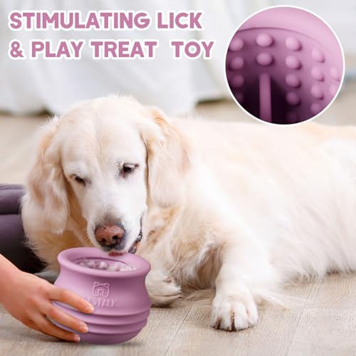 Bestalk Dog Enrichment Treat Toy, Long-Lasting Wobbly Interactive Freeze Lick Toys for Dogs, Stuffable Puzzle Feeder Toy for Boredom, Silicone Treat Dispensing Chew Toy (Pastel Purple,S) by Bestalk - Used condition - Image 7
