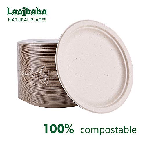 Laojbaba [125-Pack] 8.8\'\' Eco-Friendly,100% Compostable,Heavy-Duty Quality Natural Disposable Plates, Made of Sugar Cane Fibers, Brown - Thumbnail 3