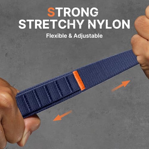 Image of Bandletic Rugged Nylon Compatible with Samsung Ultra Watch Band for Men, Stretchy Soft Wide Sport Loop Strap with G-Hook Compatible with Galaxy Watch Ultra Bands 47mm 2025 /2024, Titanium Buckle, Blue