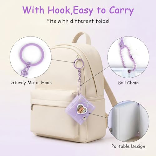 Image of HASTHIP Mini Photo Album Keychain Set of 2 Portable Photocard Binder Holders Mini Photos Book with Heart Charm for Travel and Daily Use