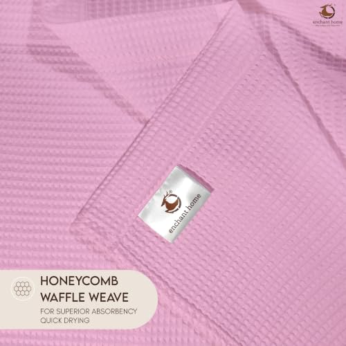Image of Pure Cotton Waffle Towel | Lightweight | Anti Microbial and Water Absorbent | Soft Touch Quick Drying Bath Towel (Pink, Pack of 1)