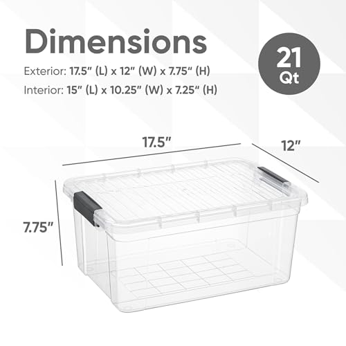 Image of Superio 21 Quart Clear Plastic Storage Boxes with Lids, Stackable Organizer Containers, BPA-Free Storage Bins for Home, Office, School & Dorm, 5 Pack