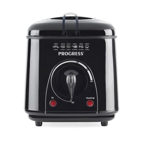 Progress Friteuse et Fondue Électrique 2-en-1 – 850/950W, Bol Antiadhésif 1L, Température Réglable, Fenêtre de Visualisation, Compacte, Panier & 6...