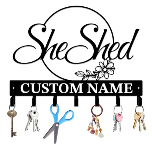 peanut case Personalized She Shed Keys Hooks,Custom Name Metal She Shed Art Keys Hooks,Metal She Shed Lover Wall Home Storage Decorative Keys Hooks,Key Holder Hooks for Wall (Style G)