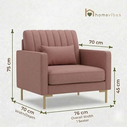 Image of 1 Seater Velum Fabric Sofa Set for Living Room, Modern Design with High Density Foam, Solid Wood Frame, Ergonomic Comfortable Seating for Home & Office (Baby Pink, 1 Seater) | Soft foam comfort