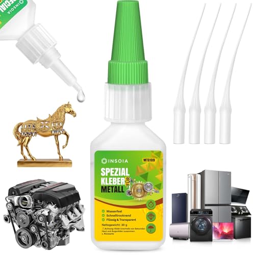 Metallkleber Extra Stark Wasserfest 30g Set mit Sekundenkleber & Anti-Austrocknung Super Spezial Kleber für Metallen aller Art & Bastelarbeiten Kontaktkleber Transparent & Flexibel