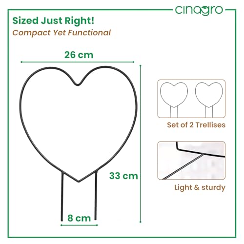 Image of CINAGRO Heart-Shaped Iron Garden Trellis for Climbing Plants, Pack of 2 | Rust-Free, Decorative Vine Support Rack for Balcony Garden & Outdoor Plants