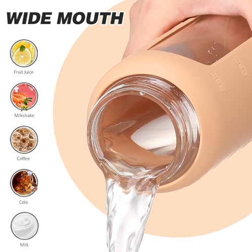 Image of 24oz Glass Water Bottle with Straw and 2 Lids, Amber
