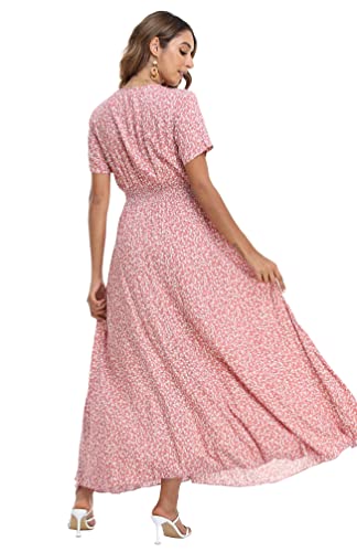 Image of VintageClothing Women's Floral Maxi Dresses Boho Button Up Split Summer Casual Long Dress Beach Party Dress