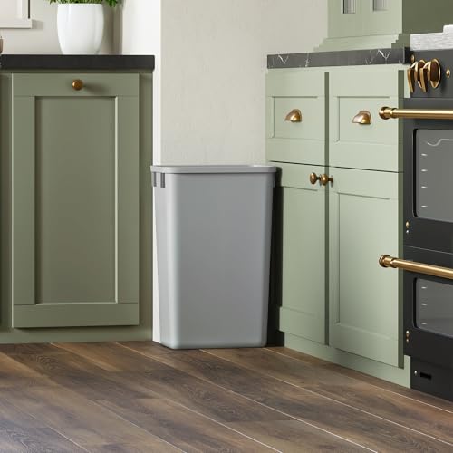 Image of Dowell 2 Pack 50Qt Wastebasket Trash Container, 9 /13Gal, Plastic, Stackable, for Kitchen /Bathroom /Office, Fits Under Sink /Desk - Grey (2, 50 QT)